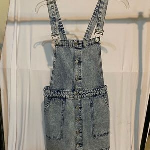 acid wash denim skirt overalls dress cross back button up